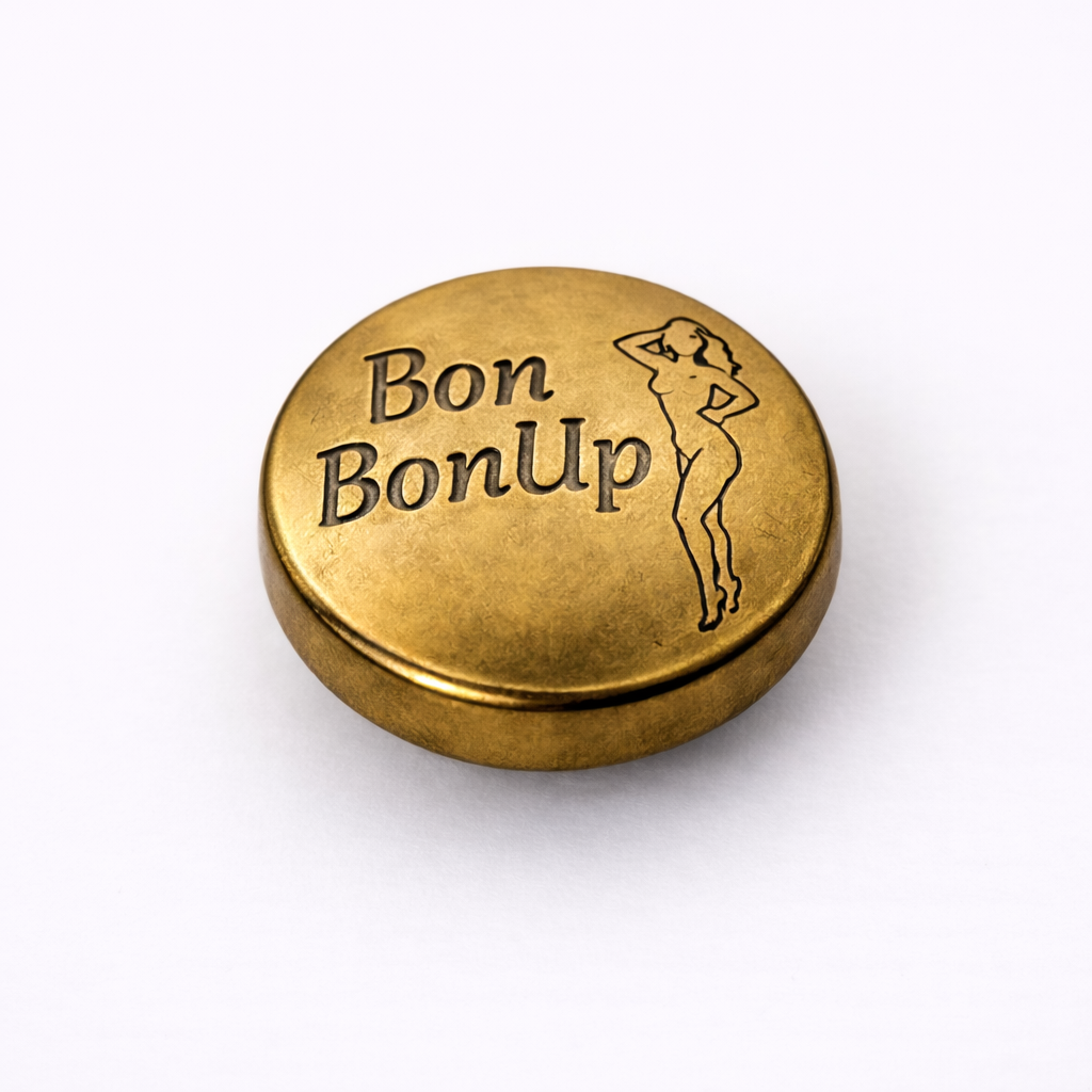 Botón Metálico Dorado con Logo Bon Bon Up – AR Insumos