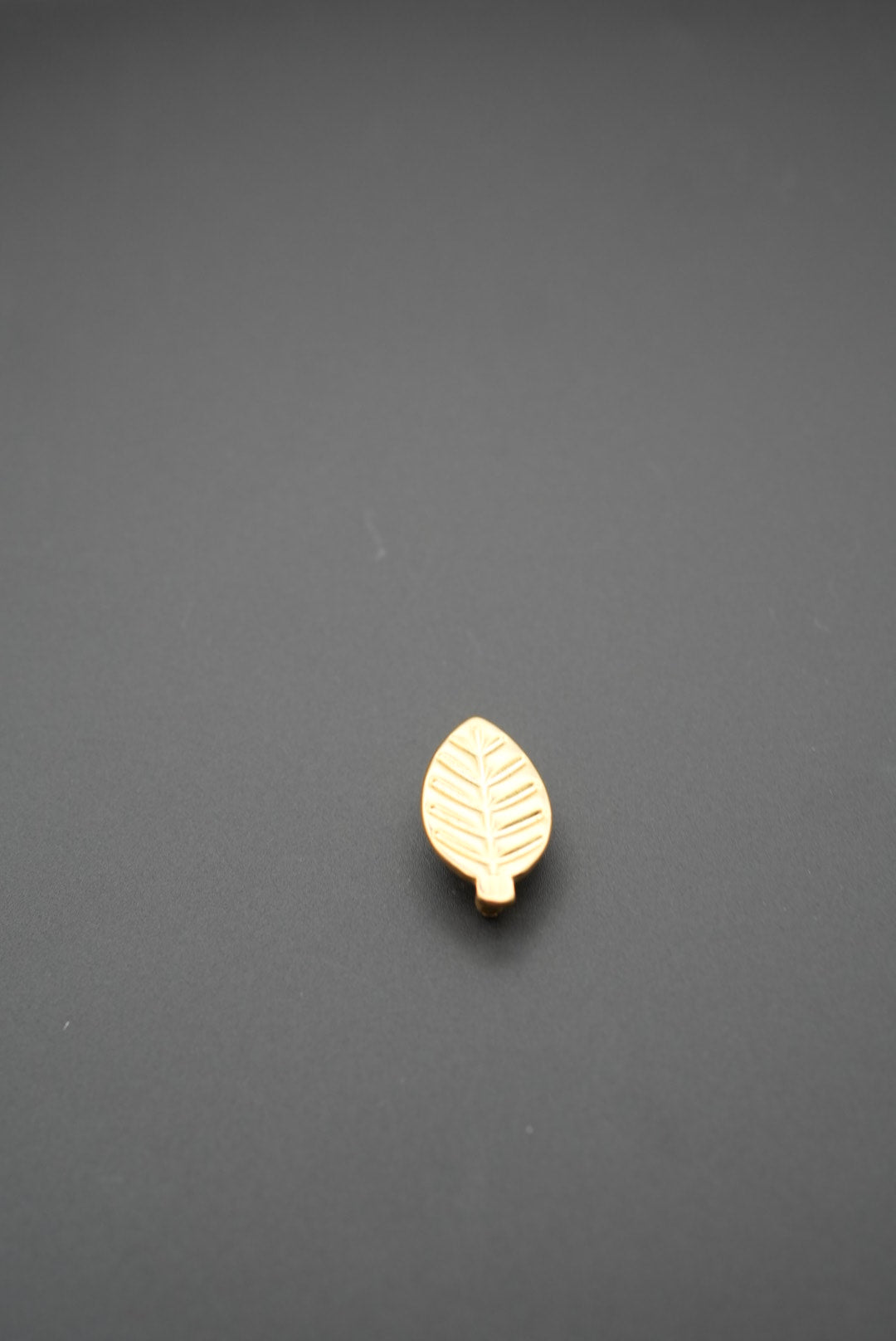 Tirador dorado con forma de hoja en perspectiva lateral